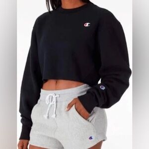 CHAMPION Cropped Raw Hem Navy Blue Crewneck Baggy Sweatshirt Sweater Top Sz M